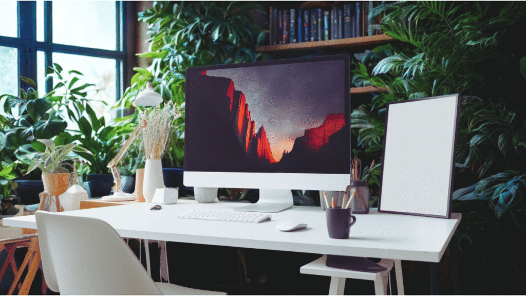 Espacio de trabajo acogedor que representa marca sensorial y emocional